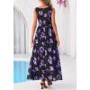 imageBTFBM Summer Dresses for Women 2026 Floral Maxi Dress Sleeveless Mesh Flowy Long Sundress Beach Vacation Clothes PocketsBlack Purple Flower