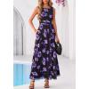 imageBTFBM Summer Dresses for Women 2026 Floral Maxi Dress Sleeveless Mesh Flowy Long Sundress Beach Vacation Clothes PocketsBlack Purple Flower