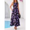 imageBTFBM Summer Dresses for Women 2026 Floral Maxi Dress Sleeveless Mesh Flowy Long Sundress Beach Vacation Clothes PocketsBlack Purple Flower