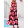 imageBTFBM Summer Dresses for Women 2026 Floral Maxi Dress Sleeveless Mesh Flowy Long Sundress Beach Vacation Clothes PocketsBlack Red Flower
