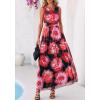 imageBTFBM Summer Dresses for Women 2026 Floral Maxi Dress Sleeveless Mesh Flowy Long Sundress Beach Vacation Clothes PocketsBlack Red Flower
