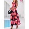 imageBTFBM Summer Dresses for Women 2026 Floral Maxi Dress Sleeveless Mesh Flowy Long Sundress Beach Vacation Clothes PocketsBlack Red Flower
