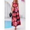 imageBTFBM Summer Dresses for Women 2026 Floral Maxi Dress Sleeveless Mesh Flowy Long Sundress Beach Vacation Clothes PocketsBlack Red Flower