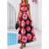 imageBTFBM Summer Dresses for Women 2026 Floral Maxi Dress Sleeveless Mesh Flowy Long Sundress Beach Vacation Clothes PocketsBlack Red Flower