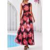 imageBTFBM Summer Dresses for Women 2026 Floral Maxi Dress Sleeveless Mesh Flowy Long Sundress Beach Vacation Clothes PocketsBlack Red Flower