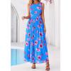 imageBTFBM Summer Dresses for Women 2026 Floral Maxi Dress Sleeveless Mesh Flowy Long Sundress Beach Vacation Clothes PocketsBlue Red Flower