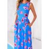 imageBTFBM Summer Dresses for Women 2026 Floral Maxi Dress Sleeveless Mesh Flowy Long Sundress Beach Vacation Clothes PocketsBlue Red Flower