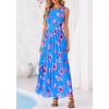 imageBTFBM Summer Dresses for Women 2026 Floral Maxi Dress Sleeveless Mesh Flowy Long Sundress Beach Vacation Clothes PocketsBlue Red Flower
