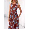 imageBTFBM Summer Dresses for Women 2026 Floral Maxi Dress Sleeveless Mesh Flowy Long Sundress Beach Vacation Clothes PocketsBrown Blue Flower