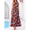 imageBTFBM Summer Dresses for Women 2026 Floral Maxi Dress Sleeveless Mesh Flowy Long Sundress Beach Vacation Clothes PocketsBrown Blue Flower