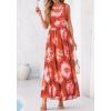 imageBTFBM Summer Dresses for Women 2026 Floral Maxi Dress Sleeveless Mesh Flowy Long Sundress Beach Vacation Clothes PocketsBrown Red Flower