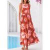 imageBTFBM Summer Dresses for Women 2026 Floral Maxi Dress Sleeveless Mesh Flowy Long Sundress Beach Vacation Clothes PocketsBrown Red Flower