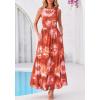 imageBTFBM Summer Dresses for Women 2026 Floral Maxi Dress Sleeveless Mesh Flowy Long Sundress Beach Vacation Clothes PocketsBrown Red Flower