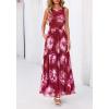 imageBTFBM Summer Dresses for Women 2026 Floral Maxi Dress Sleeveless Mesh Flowy Long Sundress Beach Vacation Clothes PocketsWine Red Flower