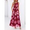 imageBTFBM Summer Dresses for Women 2026 Floral Maxi Dress Sleeveless Mesh Flowy Long Sundress Beach Vacation Clothes PocketsWine Red Flower