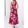imageBTFBM Summer Dresses for Women 2026 Floral Maxi Dress Sleeveless Mesh Flowy Long Sundress Beach Vacation Clothes PocketsWine Red Flower
