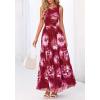 imageBTFBM Summer Dresses for Women 2026 Floral Maxi Dress Sleeveless Mesh Flowy Long Sundress Beach Vacation Clothes PocketsWine Red Flower