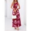 imageBTFBM Summer Dresses for Women 2026 Floral Maxi Dress Sleeveless Mesh Flowy Long Sundress Beach Vacation Clothes PocketsWine Red Flower