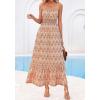 imageBTFBM Summer Dresses for Women 2026 Sleeveless Spaghetti Strap High Waist Boho Beach Vacation Clothes Spring Maxi DressApricot Geometry