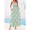 imageBTFBM Summer Dresses for Women 2026 Sleeveless Spaghetti Strap High Waist Boho Beach Vacation Clothes Spring Maxi DressFloral White Green