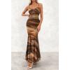 imageBTFBM Summer Dresses for Women 2026 Spaghetti Straps Sundress Twist Knot Mesh Mermaid Wedding Guest Dress Beach VacationPrint Brown