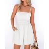 imageBTFBM Summer Rompers For Women 2026 Casual One Piece Spaghetti Strap Sleeveless Shorts Jumpsuit Beach Vacation OutfitsWhite