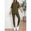 imageBTFBM Two Piece Lounge Set Women 2026 Spring Casual Oversized Shirts Leggings Matching Workout Airport Travel OutfitsArmy Green