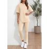 imageBTFBM Two Piece Lounge Set Women 2026 Spring Casual Oversized Shirts Leggings Matching Workout Airport Travel OutfitsBeige