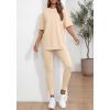 imageBTFBM Two Piece Lounge Set Women 2026 Spring Casual Oversized Shirts Leggings Matching Workout Airport Travel OutfitsBeige