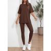 imageBTFBM Two Piece Lounge Set Women 2026 Spring Casual Oversized Shirts Leggings Matching Workout Airport Travel OutfitsBrown