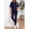 imageBTFBM Two Piece Lounge Set Women 2026 Spring Casual Oversized Shirts Leggings Matching Workout Airport Travel OutfitsNavy Blue