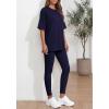 imageBTFBM Two Piece Lounge Set Women 2026 Spring Casual Oversized Shirts Leggings Matching Workout Airport Travel OutfitsNavy Blue