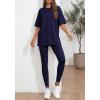 imageBTFBM Two Piece Lounge Set Women 2026 Spring Casual Oversized Shirts Leggings Matching Workout Airport Travel OutfitsNavy Blue