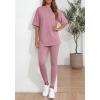 imageBTFBM Two Piece Lounge Set Women 2026 Spring Casual Oversized Shirts Leggings Matching Workout Airport Travel OutfitsPink