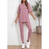 imageBTFBM Two Piece Lounge Set Women 2026 Spring Casual Oversized Shirts Leggings Matching Workout Airport Travel OutfitsPink