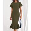 imageBTFBM Women Formal Wedding Guest Cocktail Dresses 2026 Short Sleeve Ruffle Mermaid Work Bodycon Elegant Midi Summer DressArmy Green
