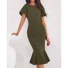 imageBTFBM Women Formal Wedding Guest Cocktail Dresses 2026 Short Sleeve Ruffle Mermaid Work Bodycon Elegant Midi Summer DressArmy Green