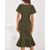 imageBTFBM Women Formal Wedding Guest Cocktail Dresses 2026 Short Sleeve Ruffle Mermaid Work Bodycon Elegant Midi Summer DressArmy Green