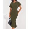 imageBTFBM Women Formal Wedding Guest Cocktail Dresses 2026 Short Sleeve Ruffle Mermaid Work Bodycon Elegant Midi Summer DressArmy Green