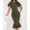 imageBTFBM Women Formal Wedding Guest Cocktail Dresses 2026 Short Sleeve Ruffle Mermaid Work Bodycon Elegant Midi Summer DressArmy Green