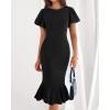 imageBTFBM Women Formal Wedding Guest Cocktail Dresses 2026 Short Sleeve Ruffle Mermaid Work Bodycon Elegant Midi Summer DressBlack