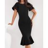 imageBTFBM Women Formal Wedding Guest Cocktail Dresses 2026 Short Sleeve Ruffle Mermaid Work Bodycon Elegant Midi Summer DressBlack