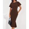 imageBTFBM Women Formal Wedding Guest Cocktail Dresses 2026 Short Sleeve Ruffle Mermaid Work Bodycon Elegant Midi Summer DressBrown
