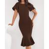 imageBTFBM Women Formal Wedding Guest Cocktail Dresses 2026 Short Sleeve Ruffle Mermaid Work Bodycon Elegant Midi Summer DressBrown