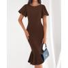 imageBTFBM Women Formal Wedding Guest Cocktail Dresses 2026 Short Sleeve Ruffle Mermaid Work Bodycon Elegant Midi Summer DressBrown