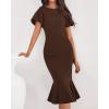 imageBTFBM Women Formal Wedding Guest Cocktail Dresses 2026 Short Sleeve Ruffle Mermaid Work Bodycon Elegant Midi Summer DressBrown