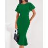 imageBTFBM Women Formal Wedding Guest Cocktail Dresses 2026 Short Sleeve Ruffle Mermaid Work Bodycon Elegant Midi Summer DressGreen