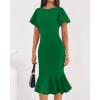 imageBTFBM Women Formal Wedding Guest Cocktail Dresses 2026 Short Sleeve Ruffle Mermaid Work Bodycon Elegant Midi Summer DressGreen