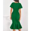 imageBTFBM Women Formal Wedding Guest Cocktail Dresses 2026 Short Sleeve Ruffle Mermaid Work Bodycon Elegant Midi Summer DressGreen