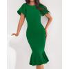 imageBTFBM Women Formal Wedding Guest Cocktail Dresses 2026 Short Sleeve Ruffle Mermaid Work Bodycon Elegant Midi Summer DressGreen